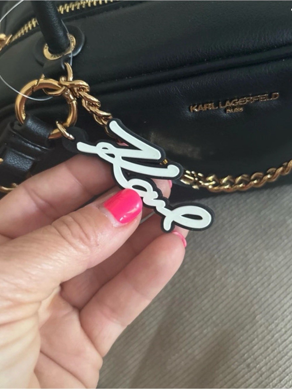 Karl Lagerfeld Black Crossbody Bag with Gold Chain - Picture 3 of 9